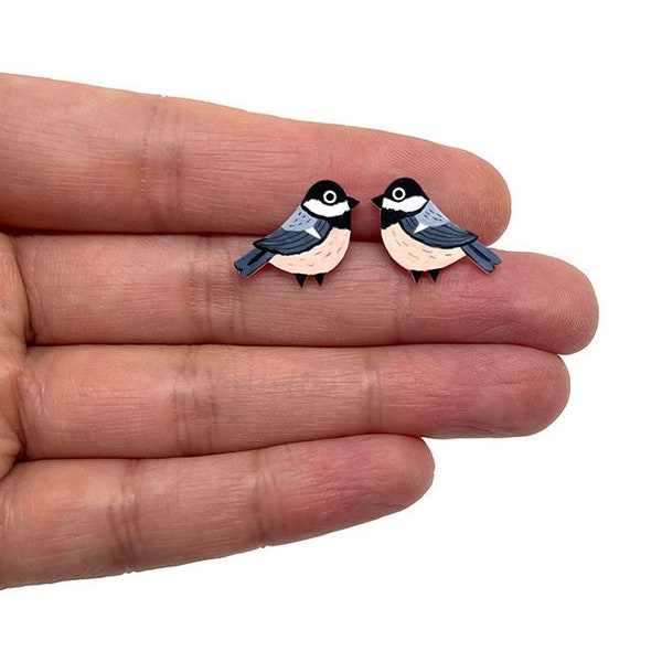 Coal Tit Earrings | Hand painted | Bird Stud | Jewellery | Jewelry | Animal Art