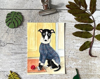 Whippet | Original ACEO | Watercolour painting | Gouache illustration | Lurcher | Dog Owner | Greyhound | Dog | Small painting