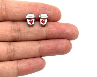 Orecchini Tiny Love Latte / Dipinti a mano / Caffè / Gioielli / Gioielleria / Autunno