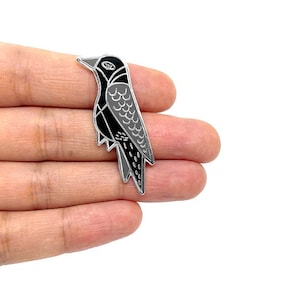 Silver Raven Pin | Crow Pin | Badge | Brooch | Hard Enamel | Jewellery | Jewelry