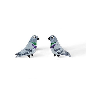 Pigeon Earrings Handpainted Studs Jewellery Jewelry girl Bird Pigeon lovers Hypoallergenic image 3