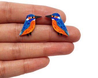 Small Kingfisher Earrings | Handpainted | Studs | Jewellery | Jewelry | girl | Bird | Wildlife | Hypoallergenic