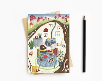 Mole Card | Blank Card | Greeting Card | Nature Lover | Cup of Tea Card | Friend Card | SAME DAY DISPATCH