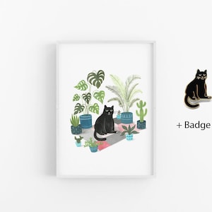 Black Cat Print Black cat illustration Plant Cat Black Cat Gift Wall Art Cat lovers image 8
