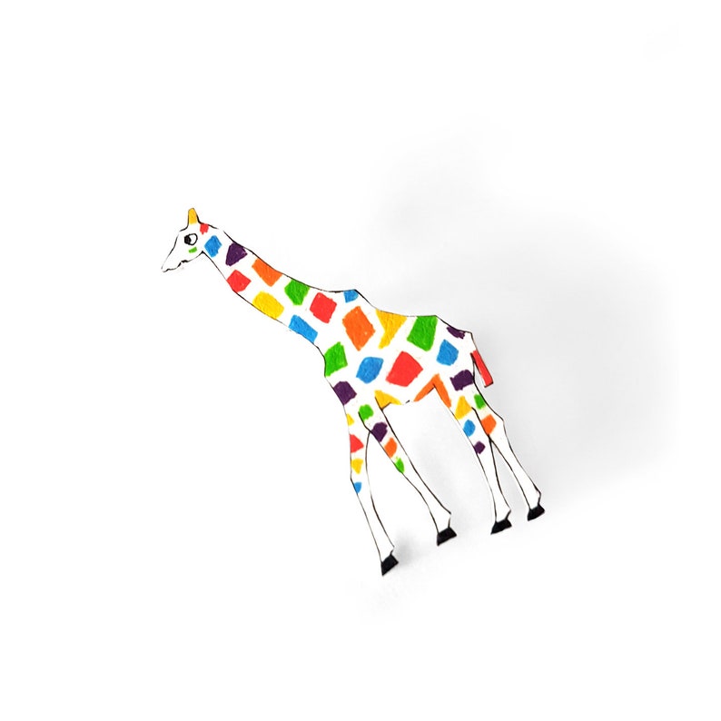 Wearable Art pin For her Hand Coloured Jewellery Jungle Rainbow Giraffe Brooch Animal Badge giraffe gift Jewelry