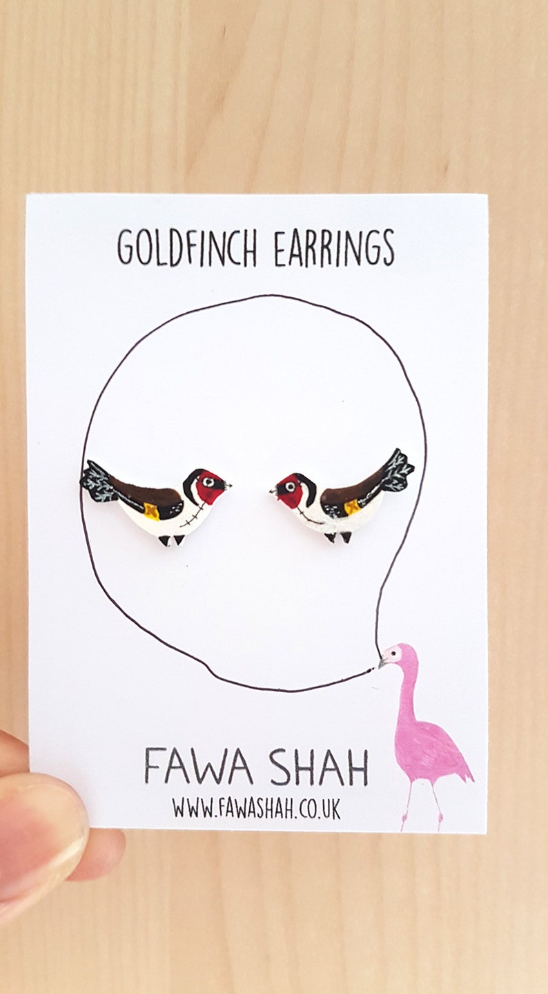 Goldfinch Earrings  Bird Stud  Handpainted  Post Stud  Sterling Silver