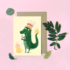 Tarjeta de cocodrilo / Tarjeta de cumpleaños / Tarjeta en blanco / Tarjeta de caimán / Tarjeta de animal / Tarjeta de amigo