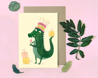 Crocodile Card | Birthday Card | Blank Card | Alligator Card | Animal Card | Friend Card