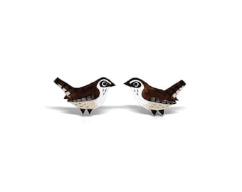 Wren Earrings | Handpainted | Studs | Jewellery | Jewelry | Bird | Jenny Wren | Hypoallergenic