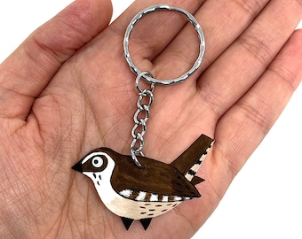 Wren Bird Keyring | Handpainted | Keychain | Carolina Wren