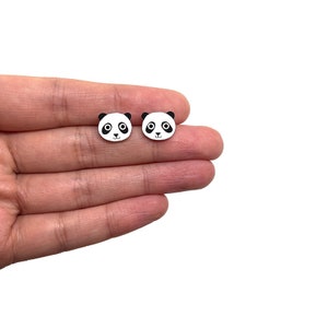 Small Panda Earrings Jewellery Jewelry Panda Bear Gift Animal Stud earrings image 3
