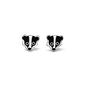 Small Badger Earrings Hand Painted Jewellery Jewelry Wildlife Hypoallergenic Steel image 3