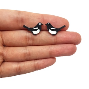 Tiny Magpie Earrings | Handpainted | Jewellery | Jewelry | British Bird | Hypoallergenic Steel