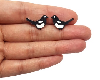 Tiny Magpie Earrings | Handpainted | Jewellery | Jewelry | British Bird | Hypoallergenic Steel
