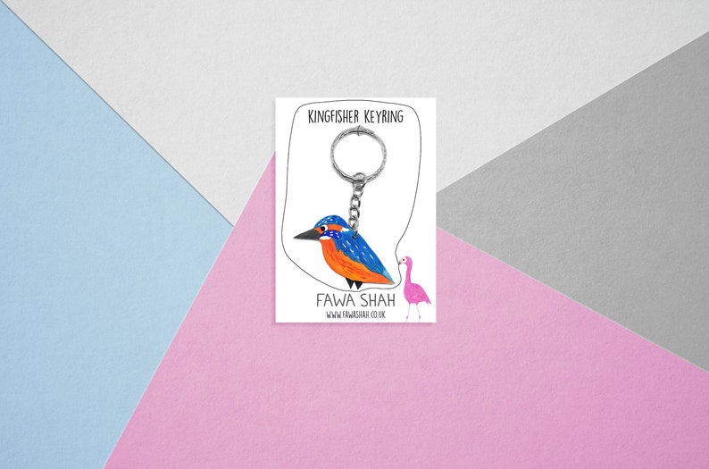 Kingfisher Keyring Handpainted Keychain Kingfisher Illustration Bird image 2