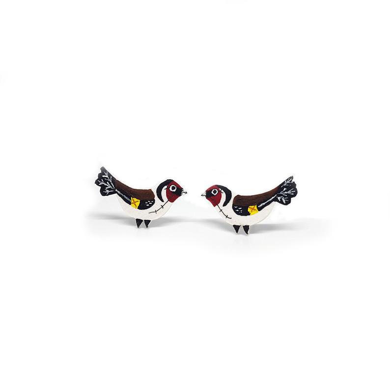 Goldfinch Earrings  Bird Stud  Handpainted  Post Stud  image 1