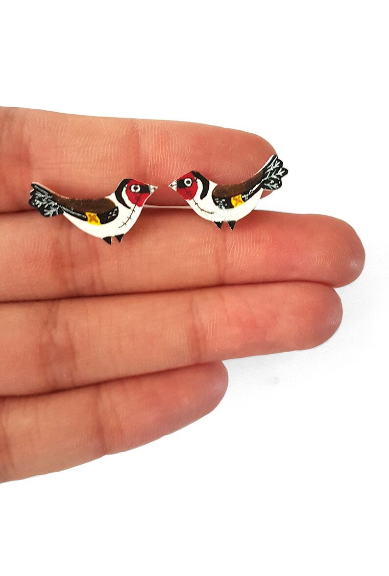 Goldfinch Earrings  Bird Stud  Handpainted  Post Stud  image 2