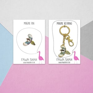 Magpie Enamel Pin Badge Brooch Hard Enamel Jewellery Jewelry Pin + Keyring
