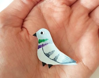 Pigeon Bird Brooch | Jewellery | Hand Painted | Bird Illustration | Badge | Jewelry | pin