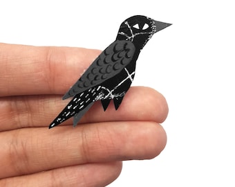Raven Bird Brooch | Hand painted | Crow Brooch | Badge | Pin | Jewellery | Jewelry