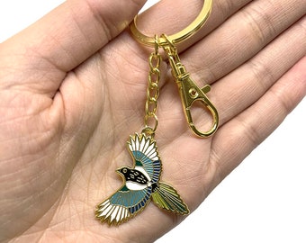 Magpie Enamel Keyring | Bird Keychain | Hard Enamel