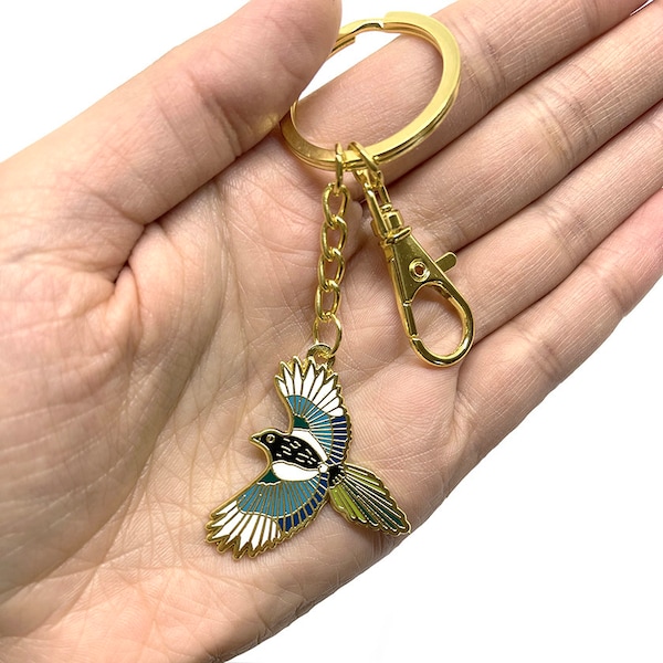 Magpie Enamel Keyring | Bird Keychain | Hard Enamel