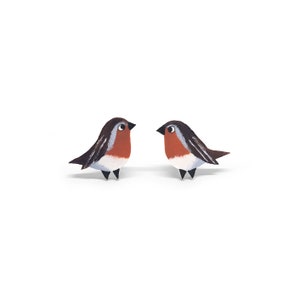 Pendientes de petirrojo pequeños / Pintados a mano / Joyas / Joyería / Pájaro de jardín / Acero hipoalergénico