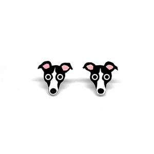 Small Whippet Earrings Hand Painted Black and white Whippet Jewellery Jewelry Dog Gift Greyhound image 3