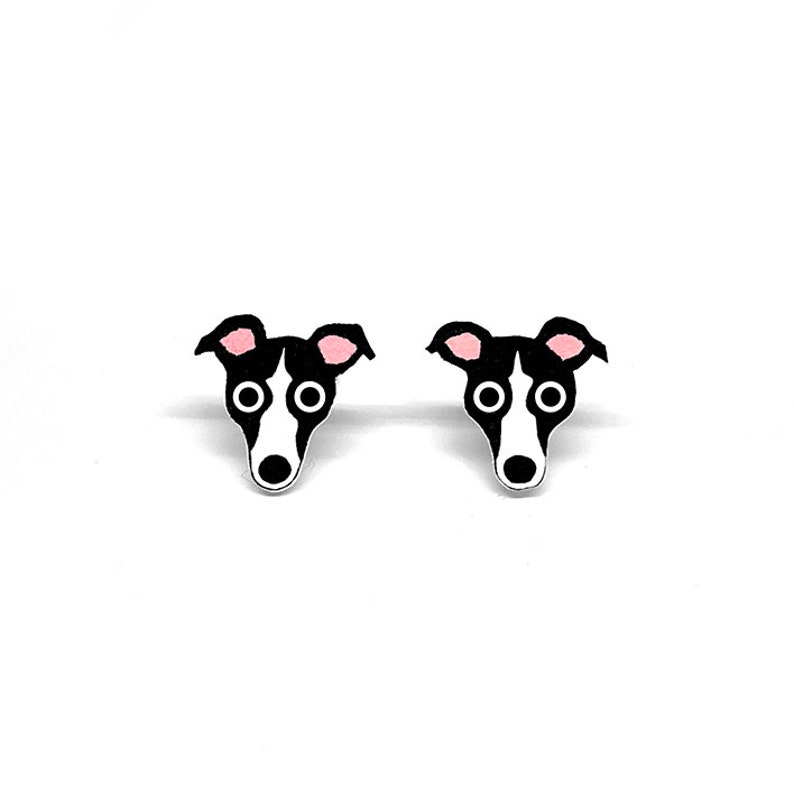 Small Whippet Earrings Hand Painted Black and white Whippet Jewellery Jewelry Dog Gift Greyhound image 3