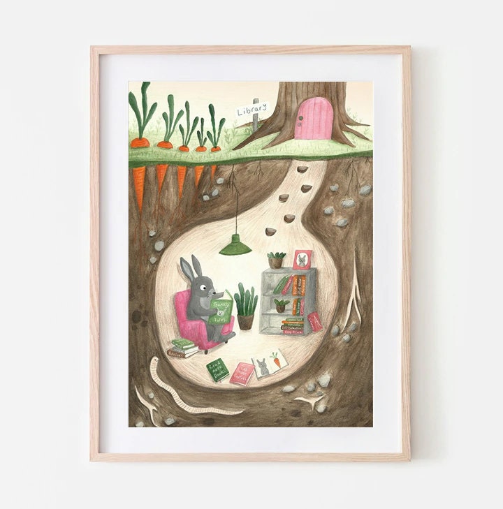 Rabbit print | Animal Art Print | Rabbit Lovers | Book Lovers | Nursery Decor | Wall Art