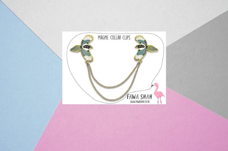 shiny hard enamel magpie bird gold collar clip chain