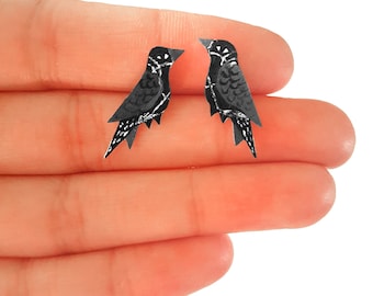 Raven Earrings | Hand painted | Studs | Jewellery | Jewelry | Crow Bird | Hypoallergenic