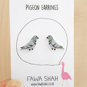 Pigeon Earrings Handpainted Studs Jewellery Jewelry girl Bird Pigeon lovers Hypoallergenic image 4