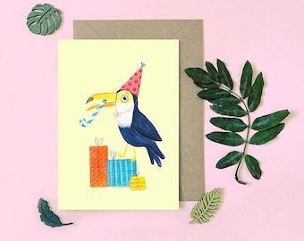 Carte de voeux toucan | carte d'anniversaire | Carte vierge | animal de compagnie | Carte d'anniversaire pour enfants | EXPÉDITION LE MÊME JOUR