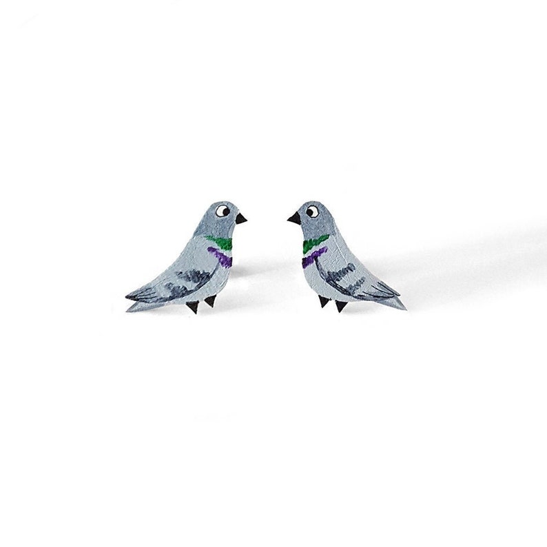 Pigeon Earrings Handpainted Studs Jewellery Jewelry girl Bird Pigeon lovers Hypoallergenic image 3