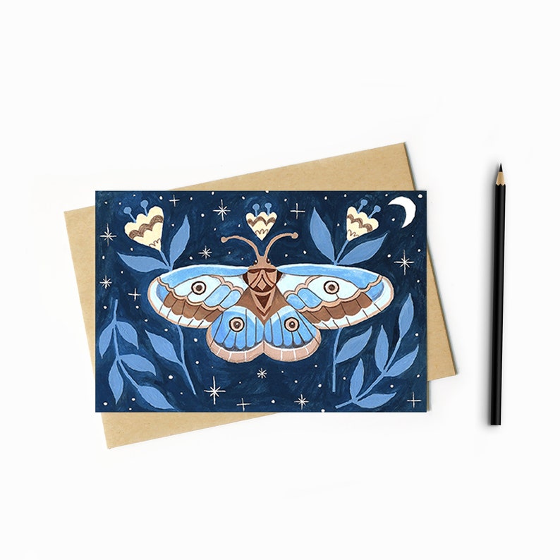 Moth Card Birthday Card Blank Card Insect Thank you Card Friend Card SAME DAY DISPATCH image 1