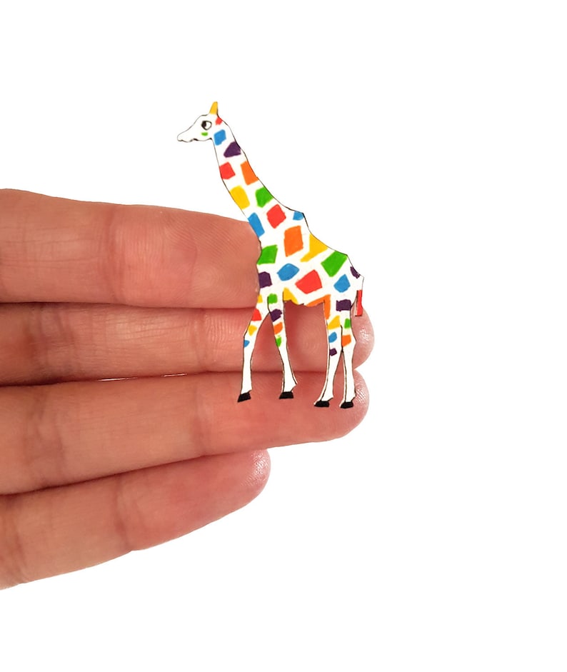 Rainbow Giraffe Brooch Hand Coloured Animal Badge pin Jewellery Jewelry giraffe gift For her Wearable Art Jungle image 1