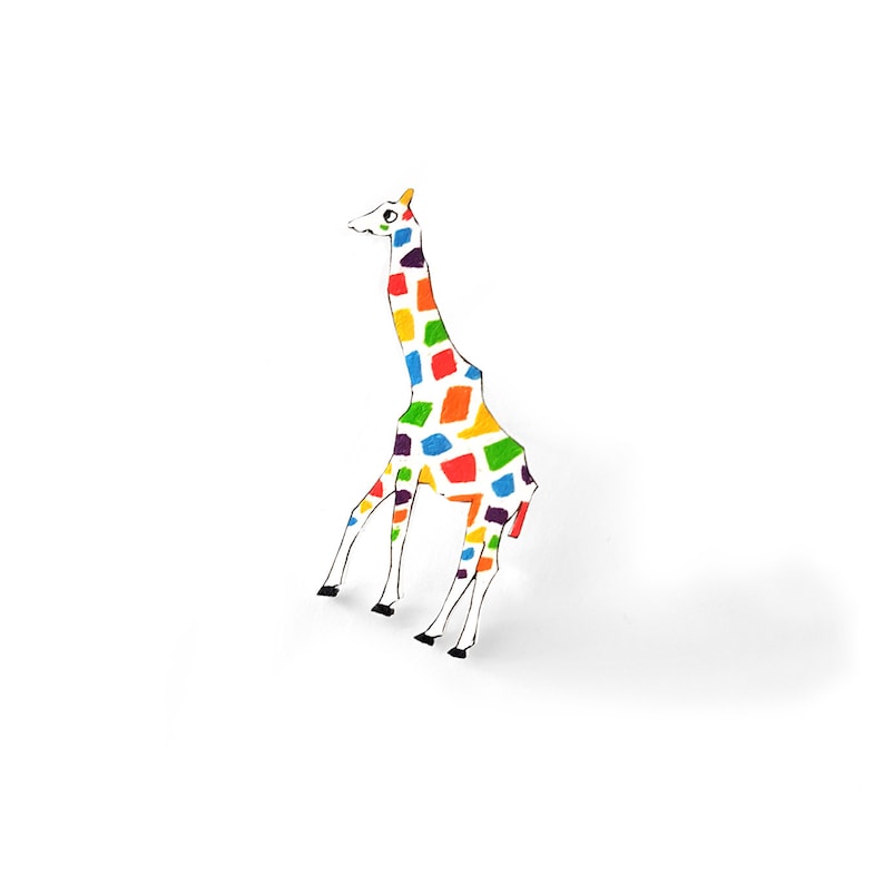 Rainbow Giraffe Brooch Hand Coloured Animal Badge pin Jewellery Jewelry giraffe gift For her Wearable Art Jungle image 5