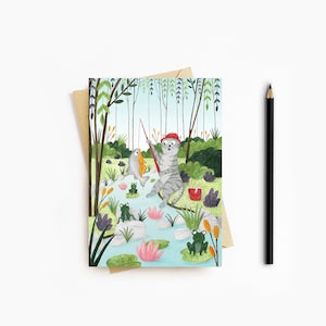 Pêche au chat | Carte de voeux | Carte vierge | Amoureux des chats | animal de compagnie | Carte d'ami | EXPÉDITION LE MÊME JOUR