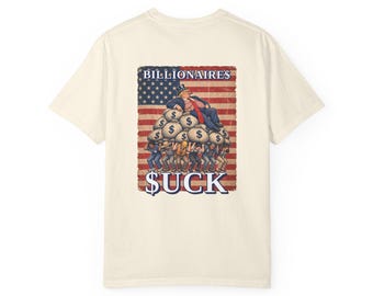 Billionaires Suck Back Print Shirt, Vintage American Flag Tycoon Cartoon, Working Class Anti Oligarchy Protest Tee