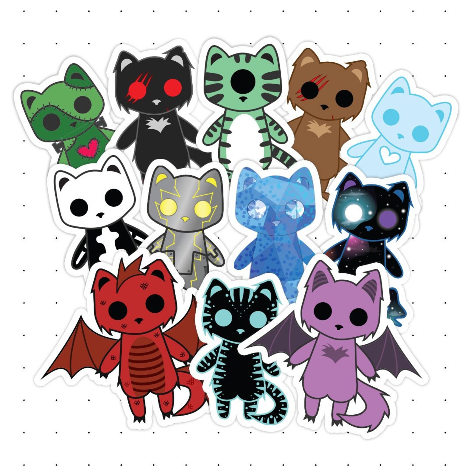 Monster Kitty Society Set of 13 Vinyl Stickers Etsy