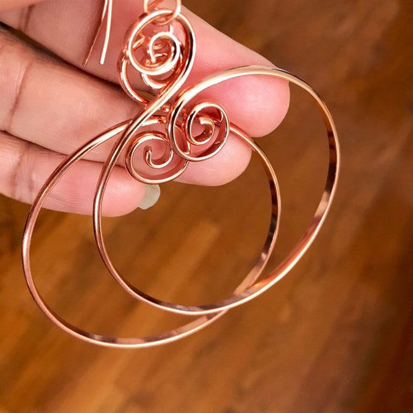 Oversized Hoop Earrings • Large Rose Gold Hoops • Shiny Copper Earrings • African Inspired Tribal Earrings