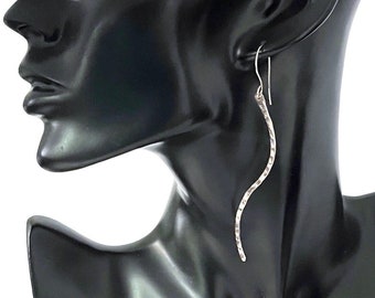 Silver Dangle Earrings • Long Wavy Drop  Earrings • Handmade Gift for Women