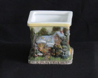 Vintage Thomas Kinkade Candle Holder: Farmhouse Porcelain Votive