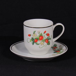 Avon Strawberry Cup And Saucer, Wall Art, Gift For Her, Home Sweet Home, Elegant Shape, Shelf Décor Objects, White Cup, Floral Design