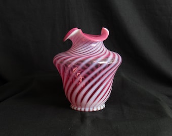 Vintage 1940s Fenton Opalescent Cranberry Spiral Swirl Striped