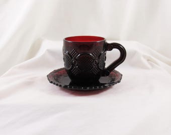 Vintage Avon Cape Cod Red Glass Cup and Saucer Set: Kitchen Decor