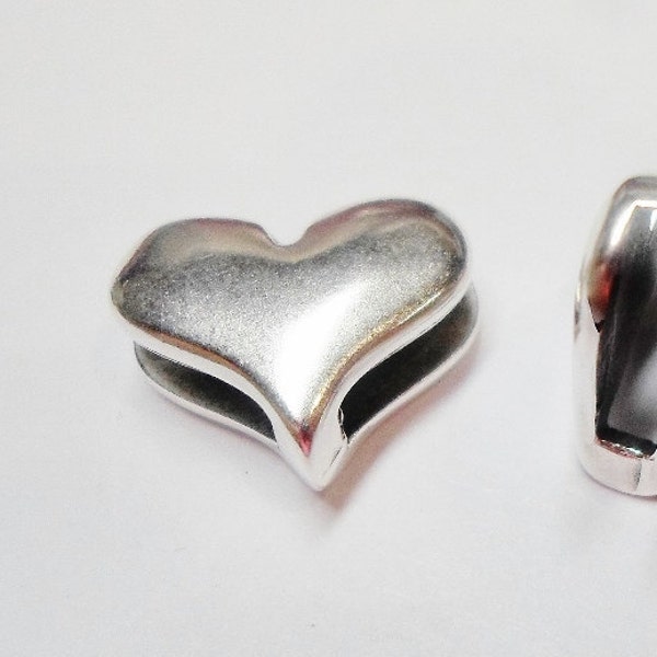 Sterling Silver Plated 10mm Flat Leather Heart slider, Leather findings. jewelry supplies, Bracelet making diy, Kallyco on Etsy