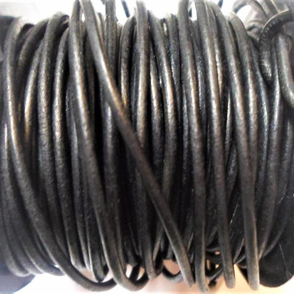 20" 2mm Natural Dye Black Round Leather Cord, Indian Cowhide Leather Bracelet Findings Crafts Jewelry Necklace, Kallyco on Etsy