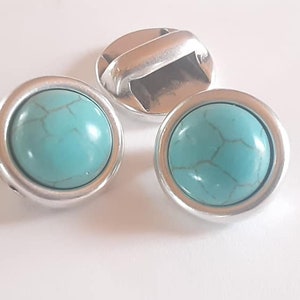 10mm Flat Leather Turquoise (Resin) Sterling Silver Plated Slider, medium frame bracelet finding, jewelry supplies,